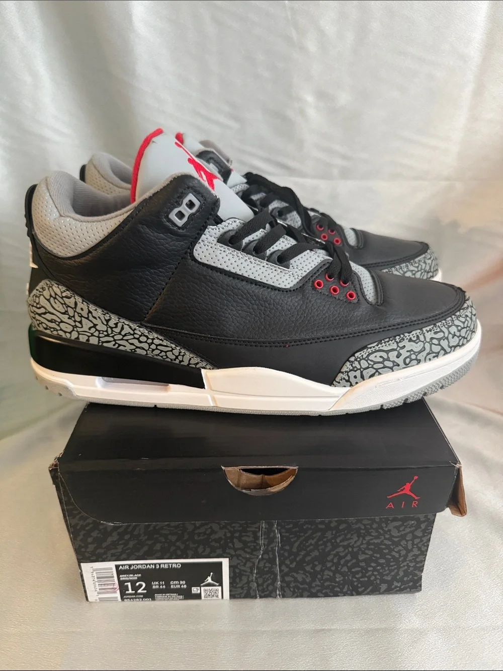 New! Air Jordan 3 Retro Black Cement sneaker featuring black leather!